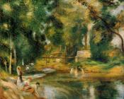 皮埃尔 奥古斯特 雷诺阿 : Essoyes Landscape, Washerwomen and Bathers